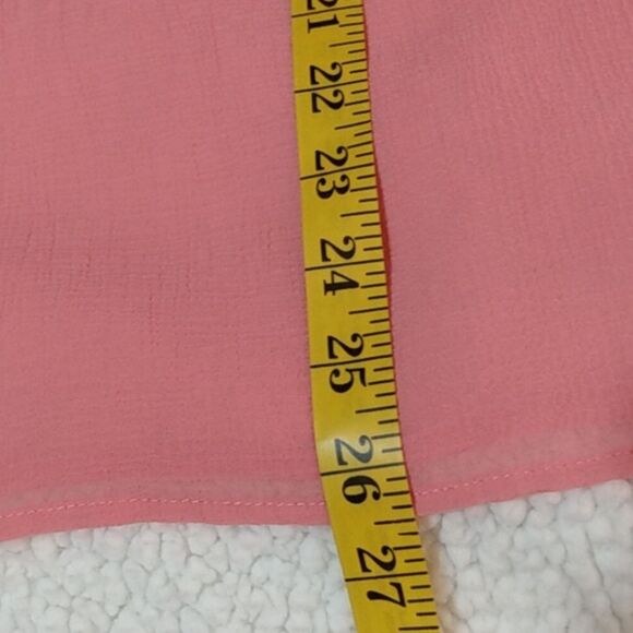 Evan-Picone Sheer Peach Button-Up Blouse w/ Roll Tab Sleeves - Picture 8 of 12